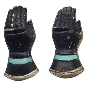 Cufflinks Glove Hand Black Leather Novelty Figural Gauntlet Medieval Knight Vtg